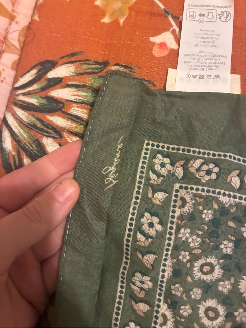 2 Sezane Floral Bandana Scarf - Rust and Green - Picture 7 of 7